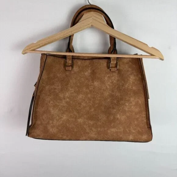 Francesca's Faux Nubuck Leather Slouchy Tote With Sling Strap Cognac Brown - Picture 2 of 4